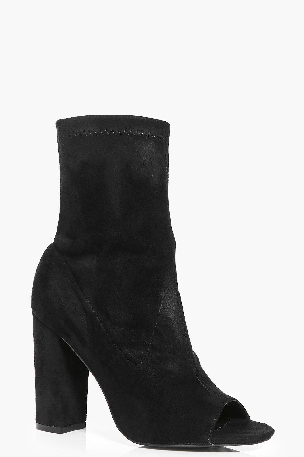open toe block heel boots