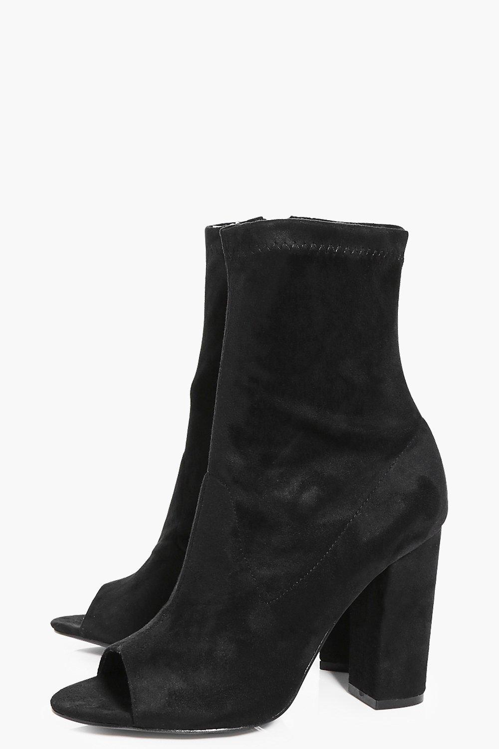 peep toe block heel boots