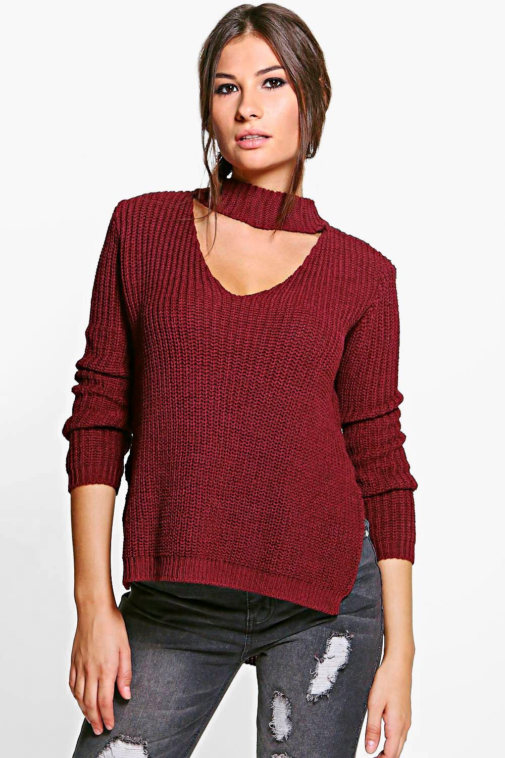 red choker sweater