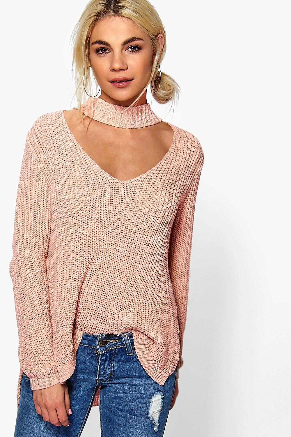 V neck shop choker sweater