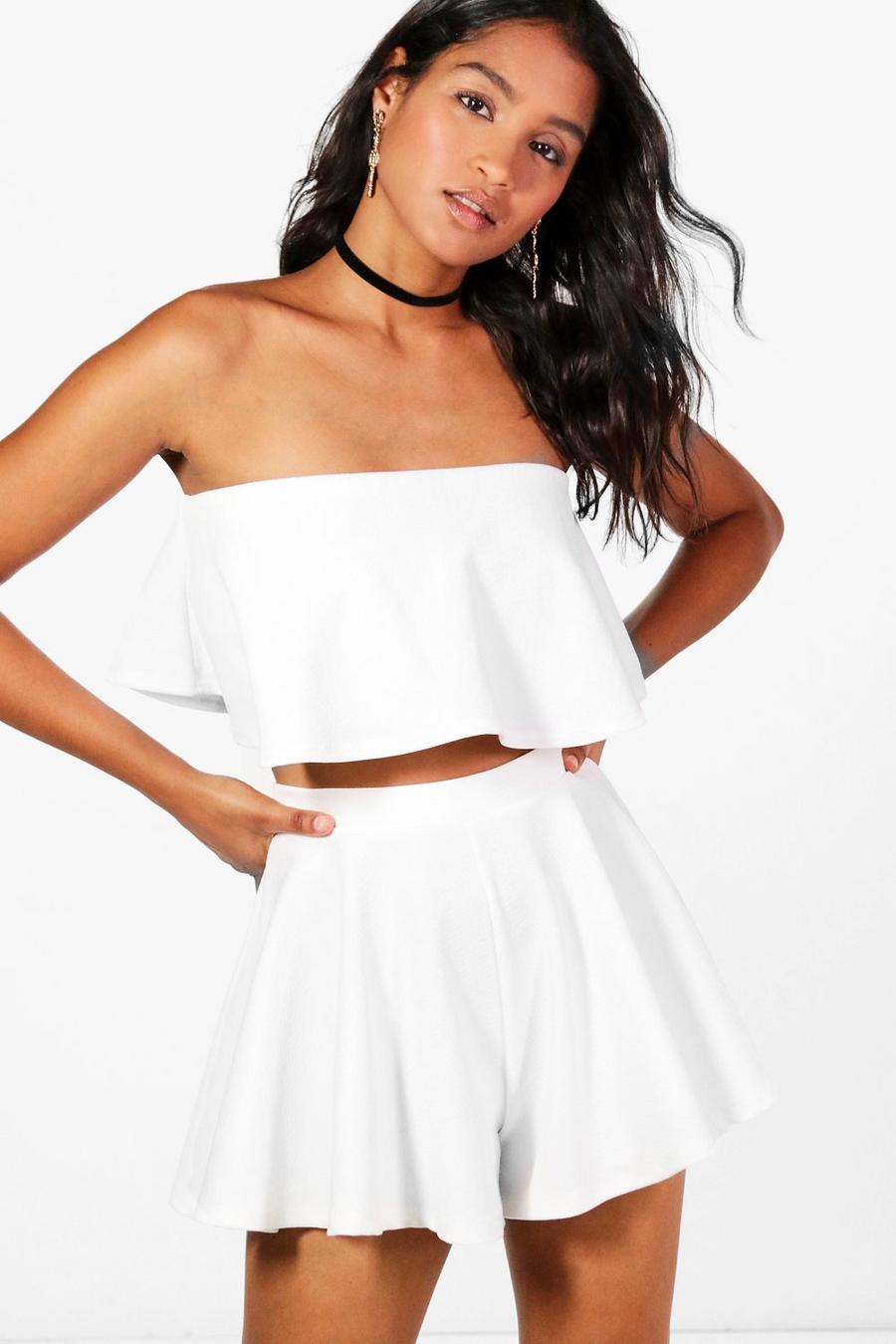 Ivory Bandeau Crop And Shorts Co-Ord Set image number 1