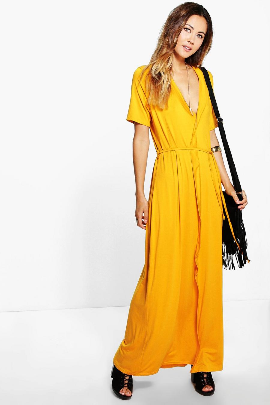 Yellow Natalia Wrap Front Belted Maxi Dress image number 1