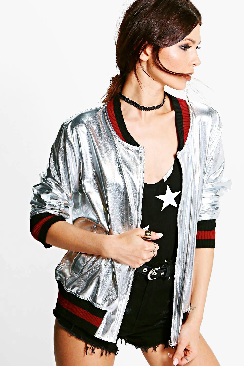 metallic bomber jacket womens