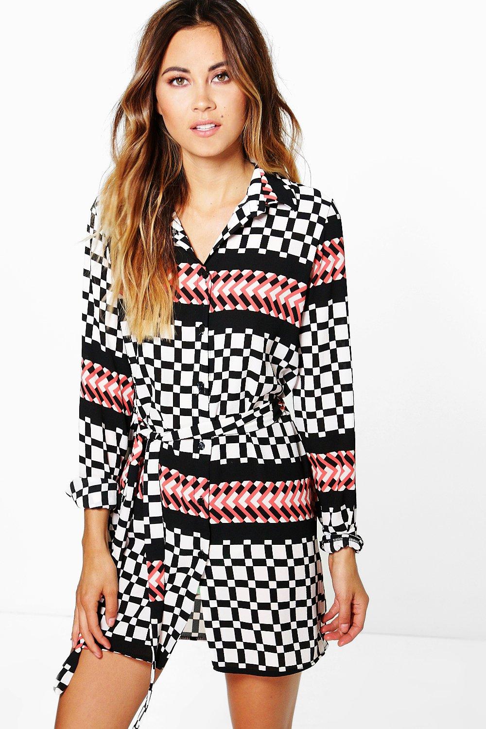 boohoo geo print shirt dress