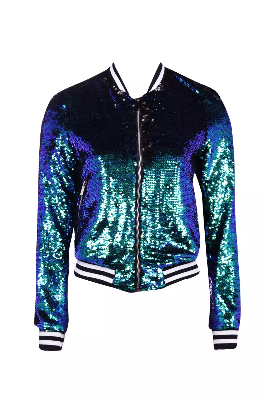 Blue sequin bomber outlet jacket