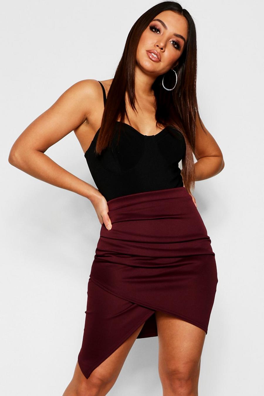 Berry Ruched Side Asymmetric Skirt image number 1
