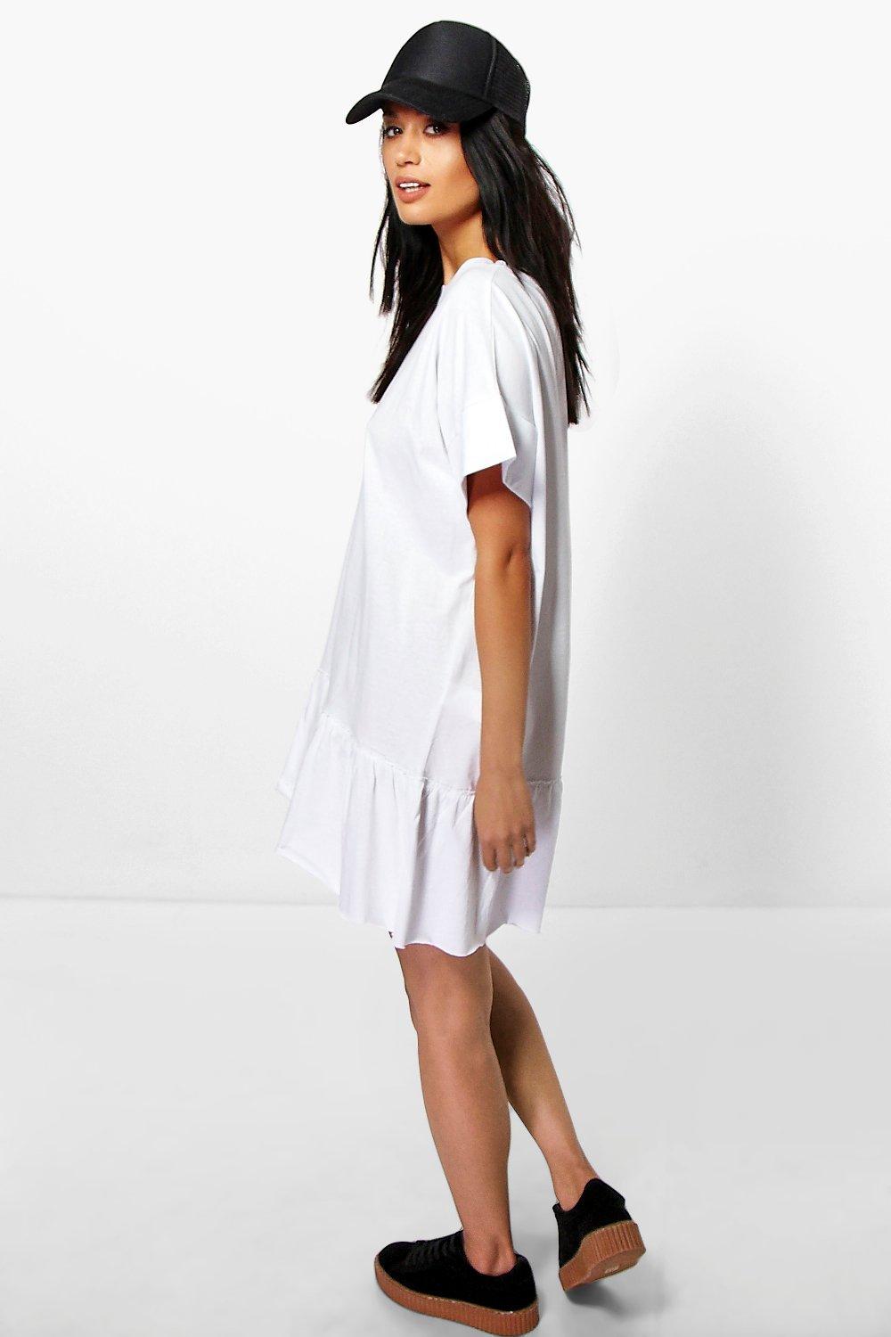 white ruffle t shirt dress