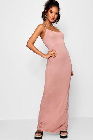 Rose Pink Basic Strappy Maxi Dress