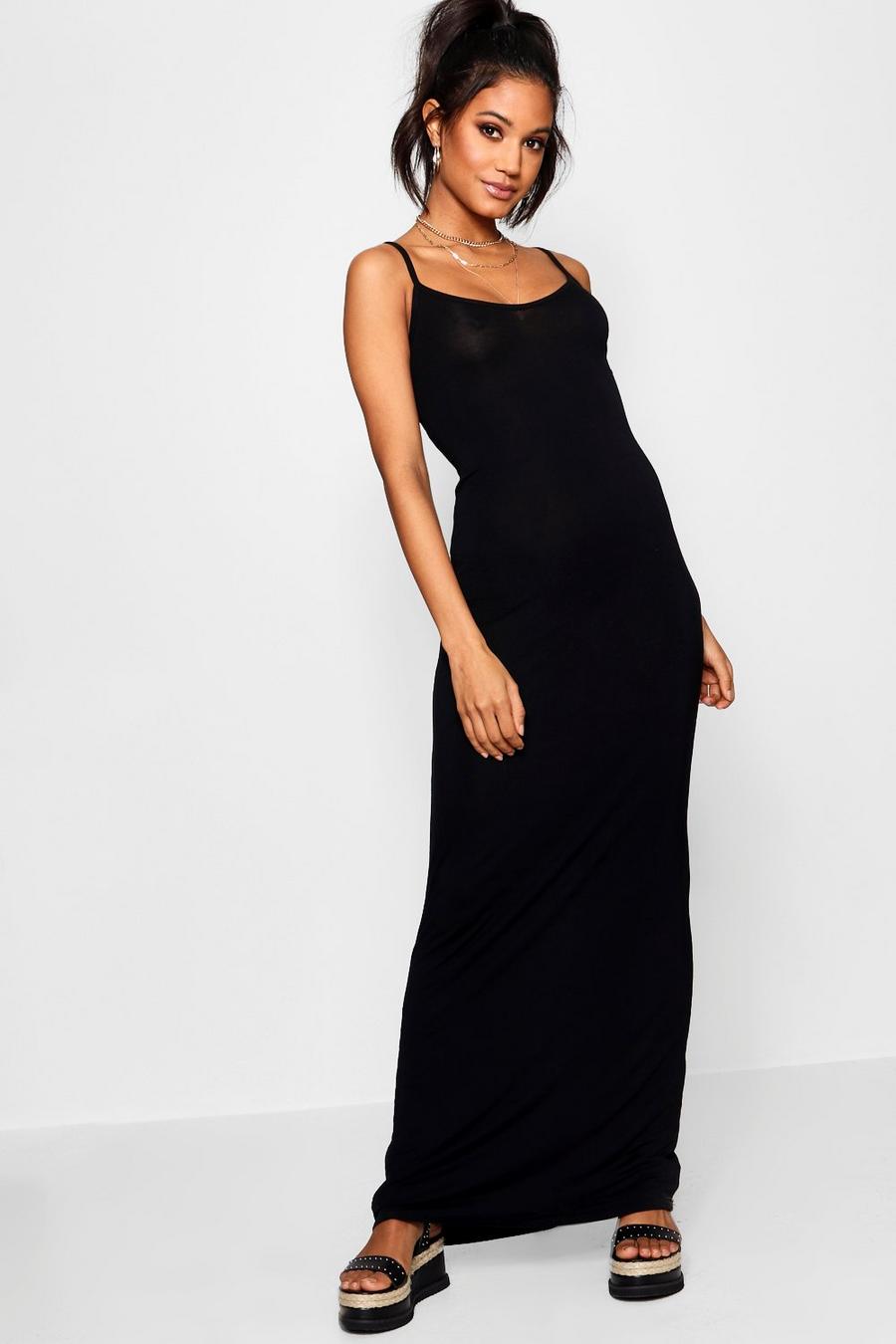 Black Basic Strappy Maxi Dress image number 1