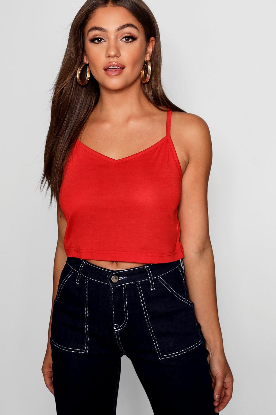 Red Cropped Basic Tank Top image number 1