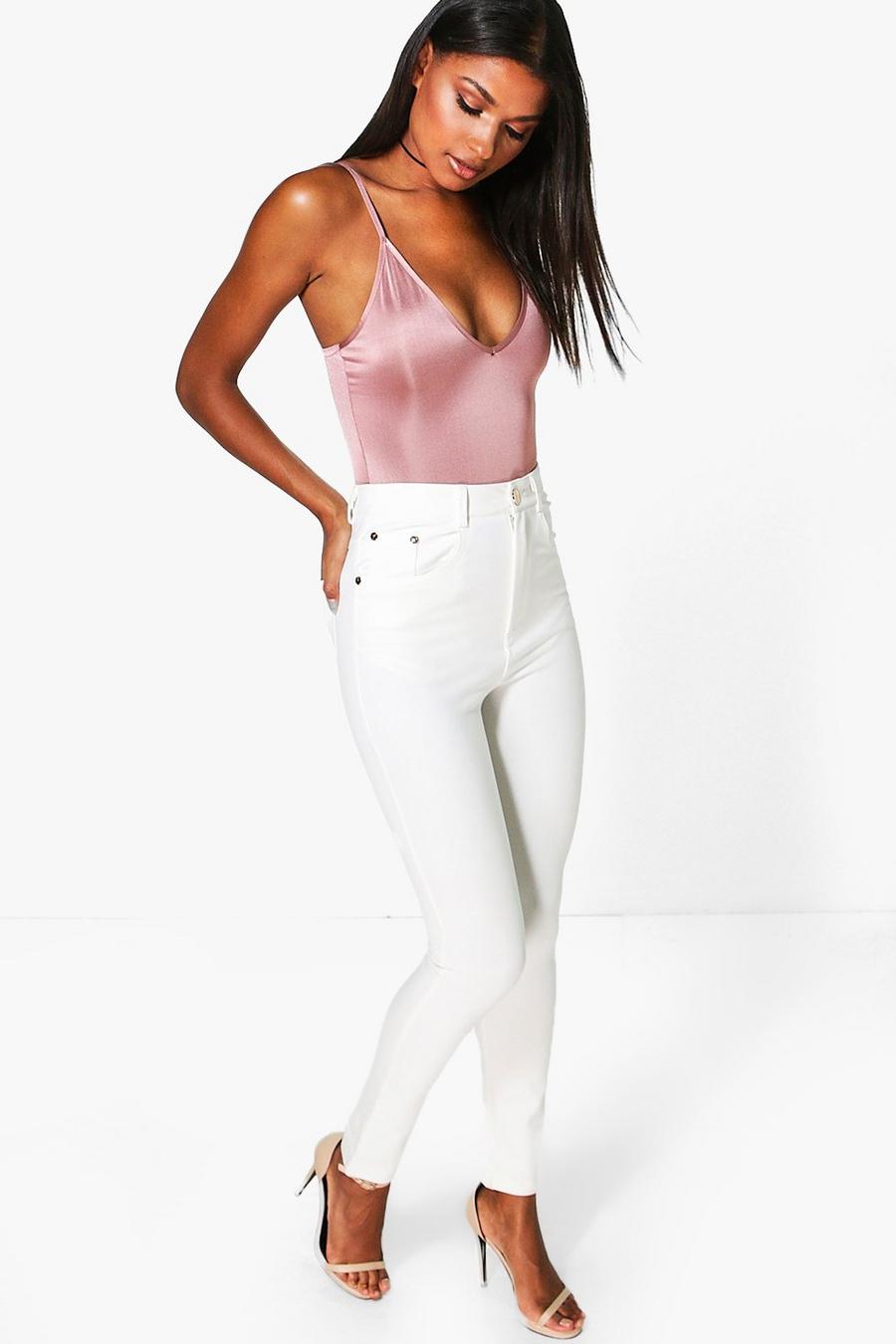 Ivory white Imani Mid Rise Super Stretch Skinny Trousers image number 1