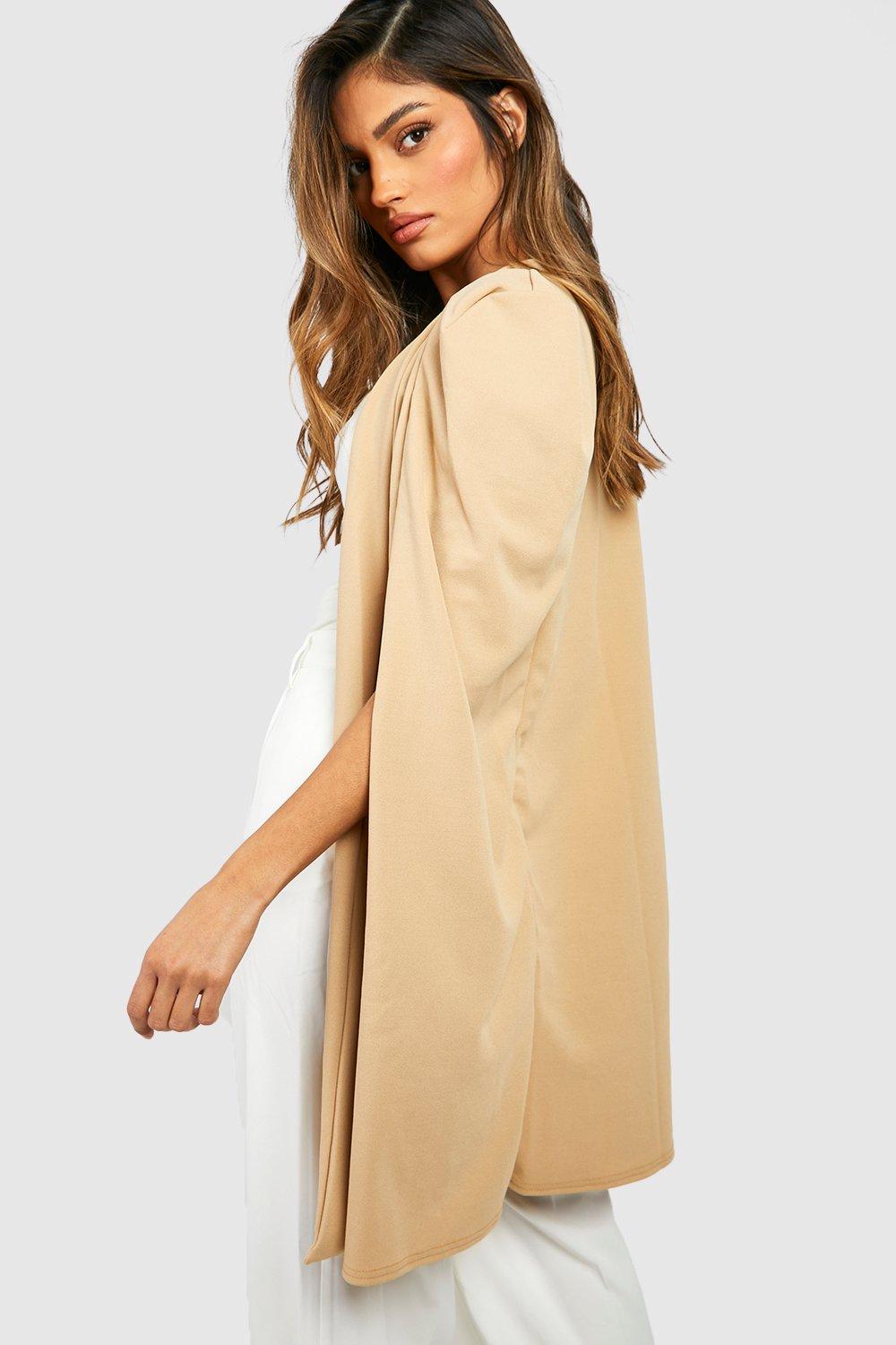 4 Boohoo Women Clothing Jackets Ponchos & Capes Womens Longline Tailored Crepe Cape 