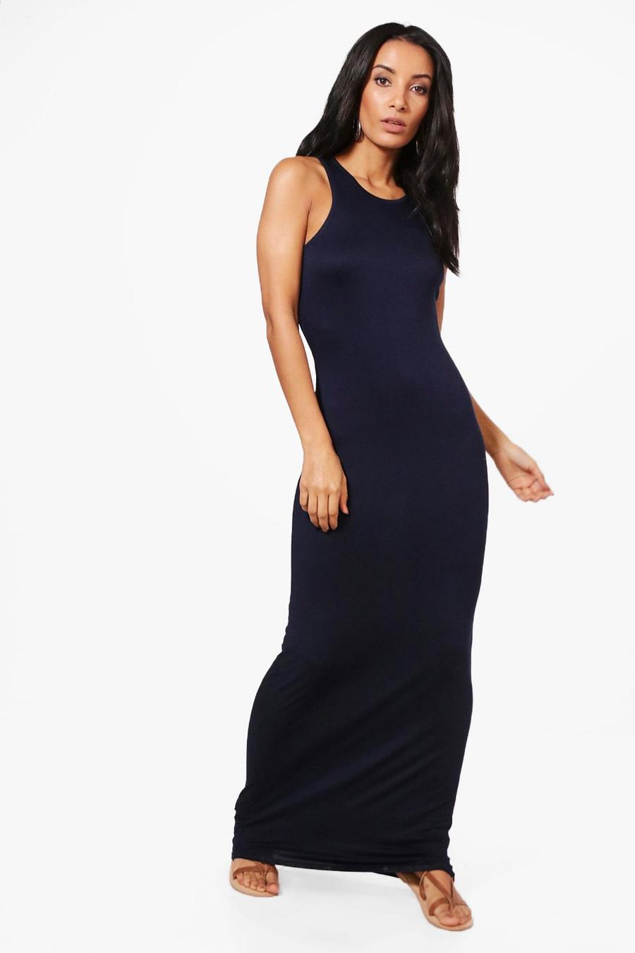 כחול שחור שמלת מקסי בייסיק עם חזית רייסר image number 1
