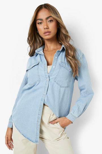 Oversized Bleach Wash Denim Shirt blue