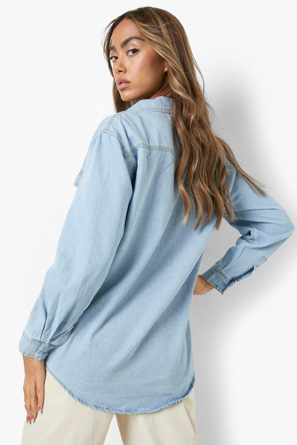 Oversized Bleach Wash Denim Shirt