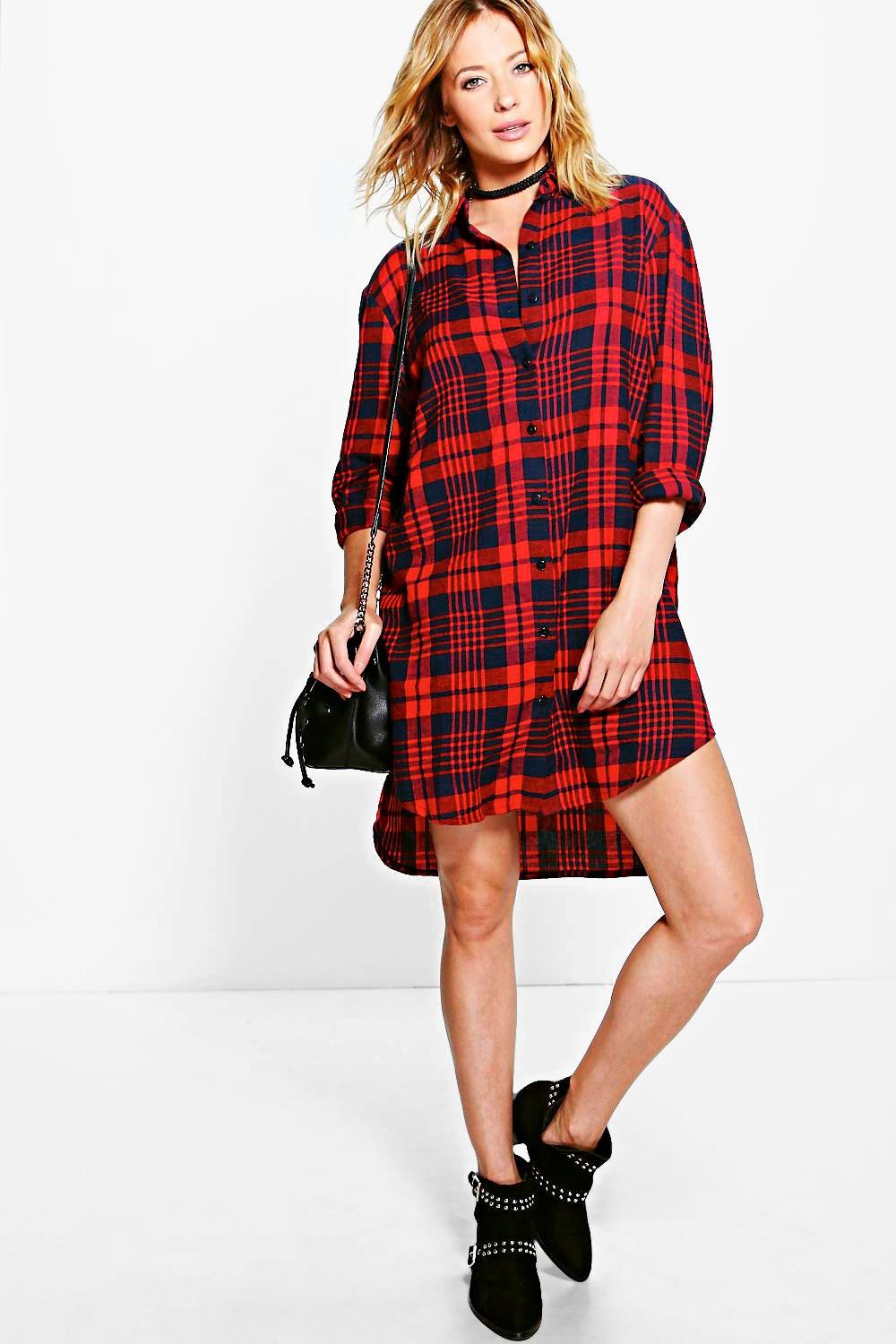 red check shirt dress