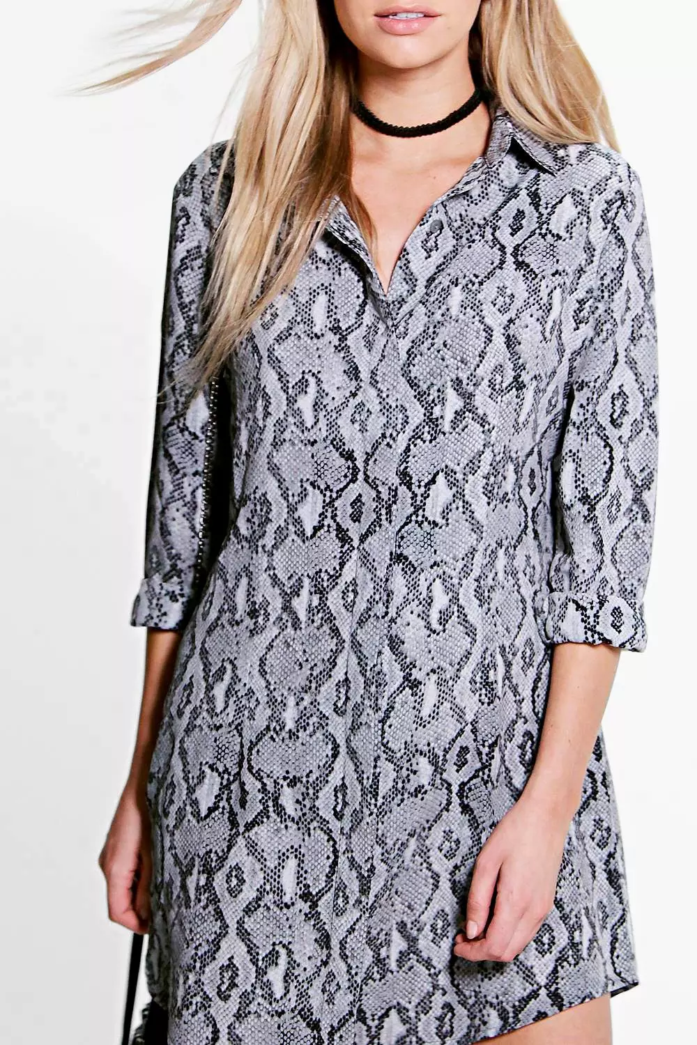 Grey snake shop print shirt dress