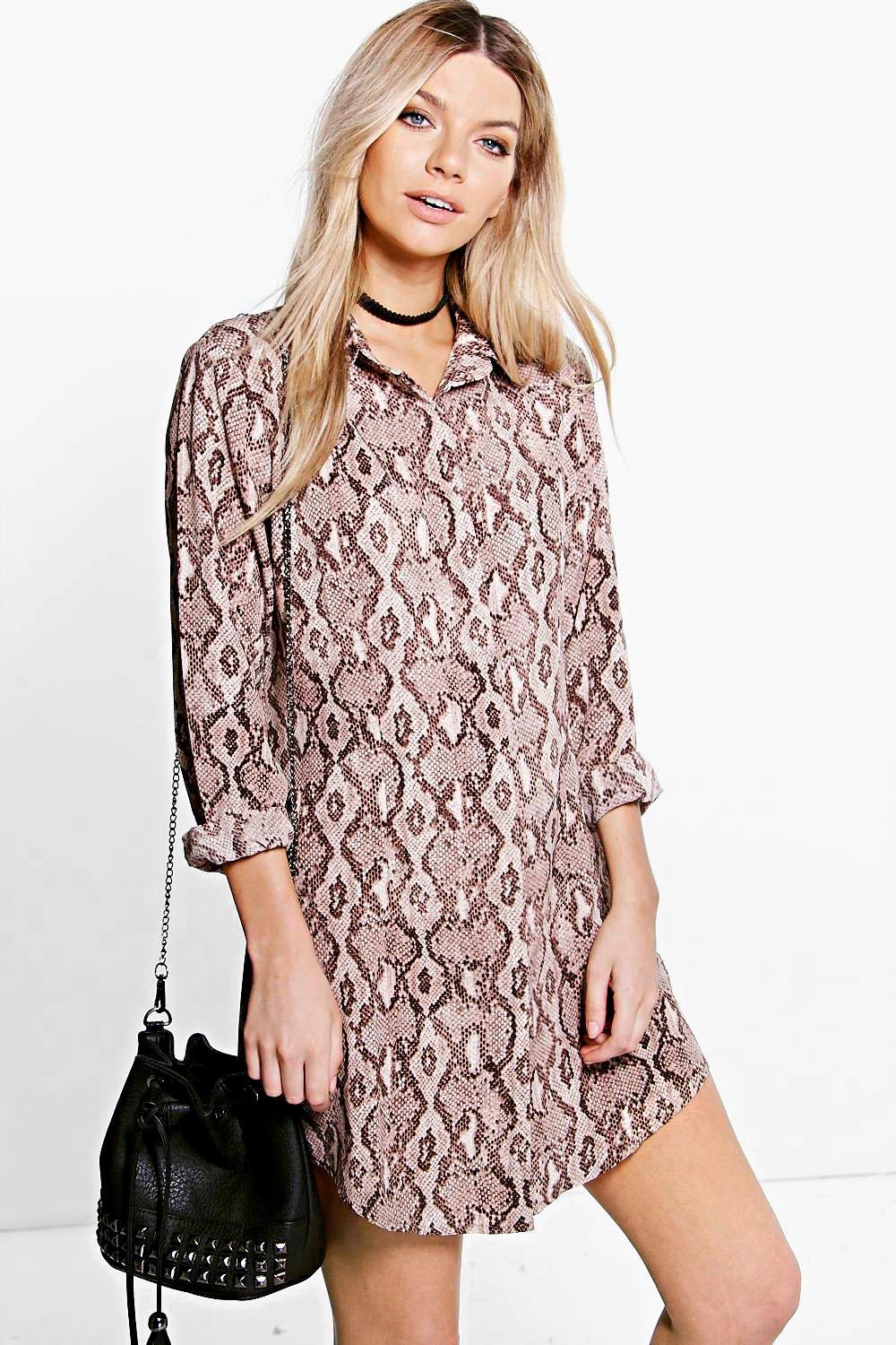 snake print shirt dress boohoo