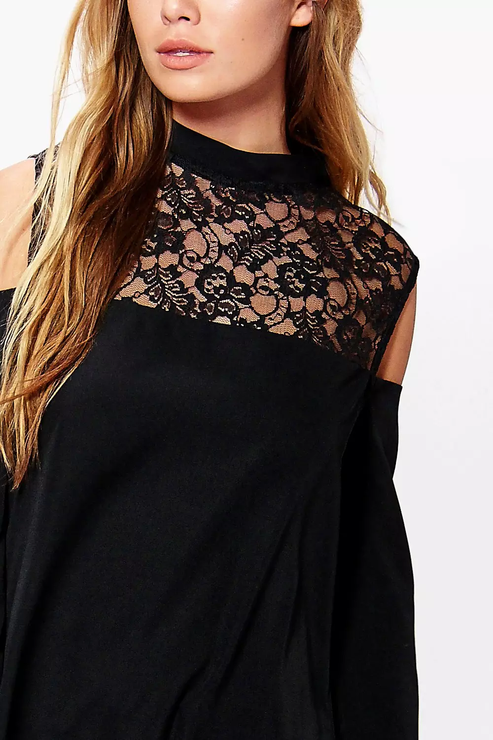 Black high neck cold hotsell shoulder top