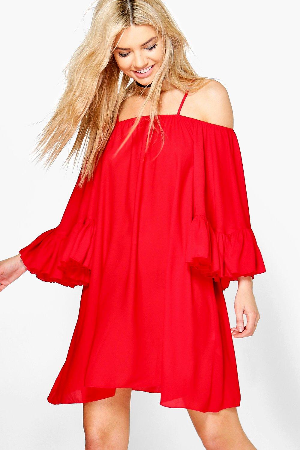 bell sleeve dress boohoo