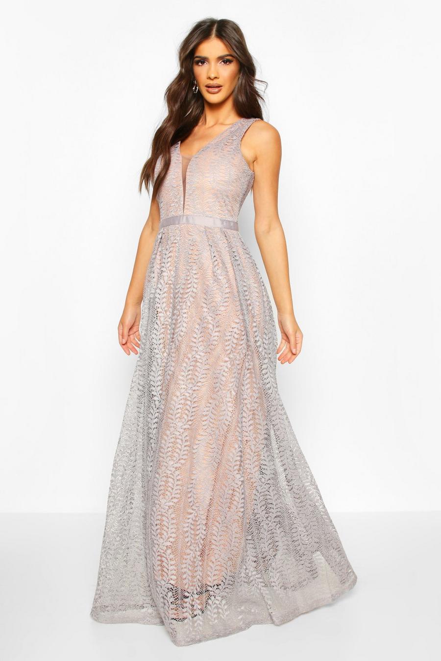 Ice Boutique Lace Plunge Maxi Bridesmaid Dress image number 1