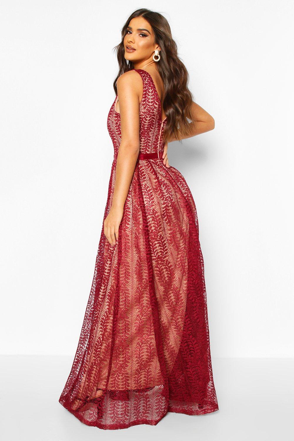 Boutique Lace Plunge Maxi Bridesmaid Dress