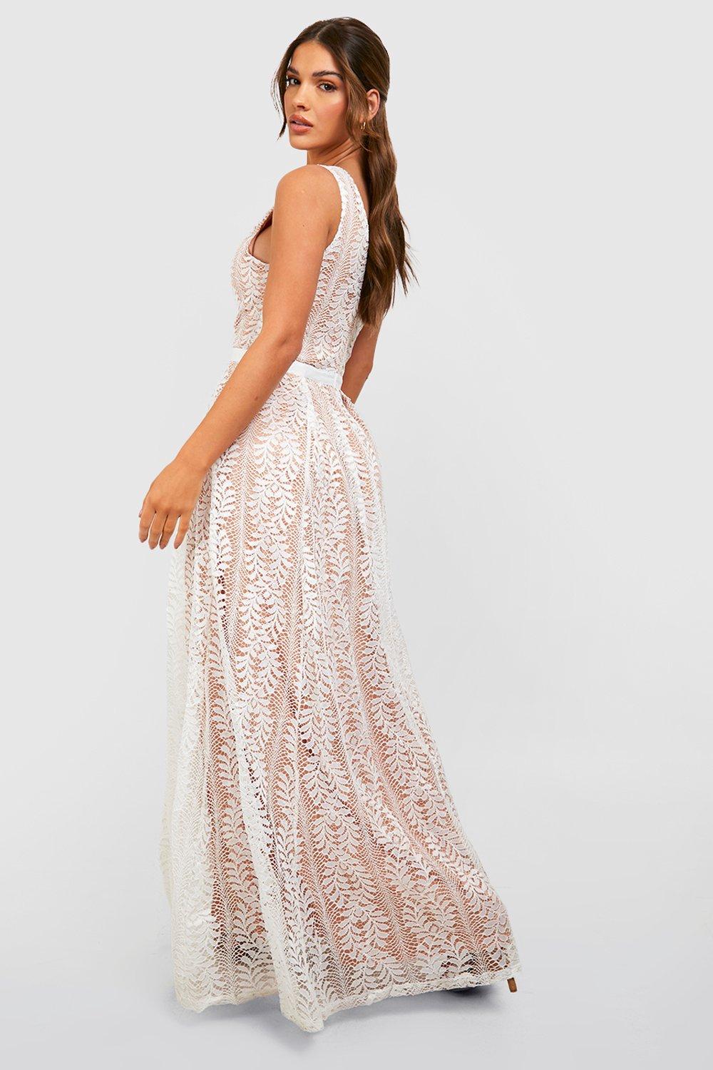 Boutique Lace Plunge Maxi Bridesmaid Dress