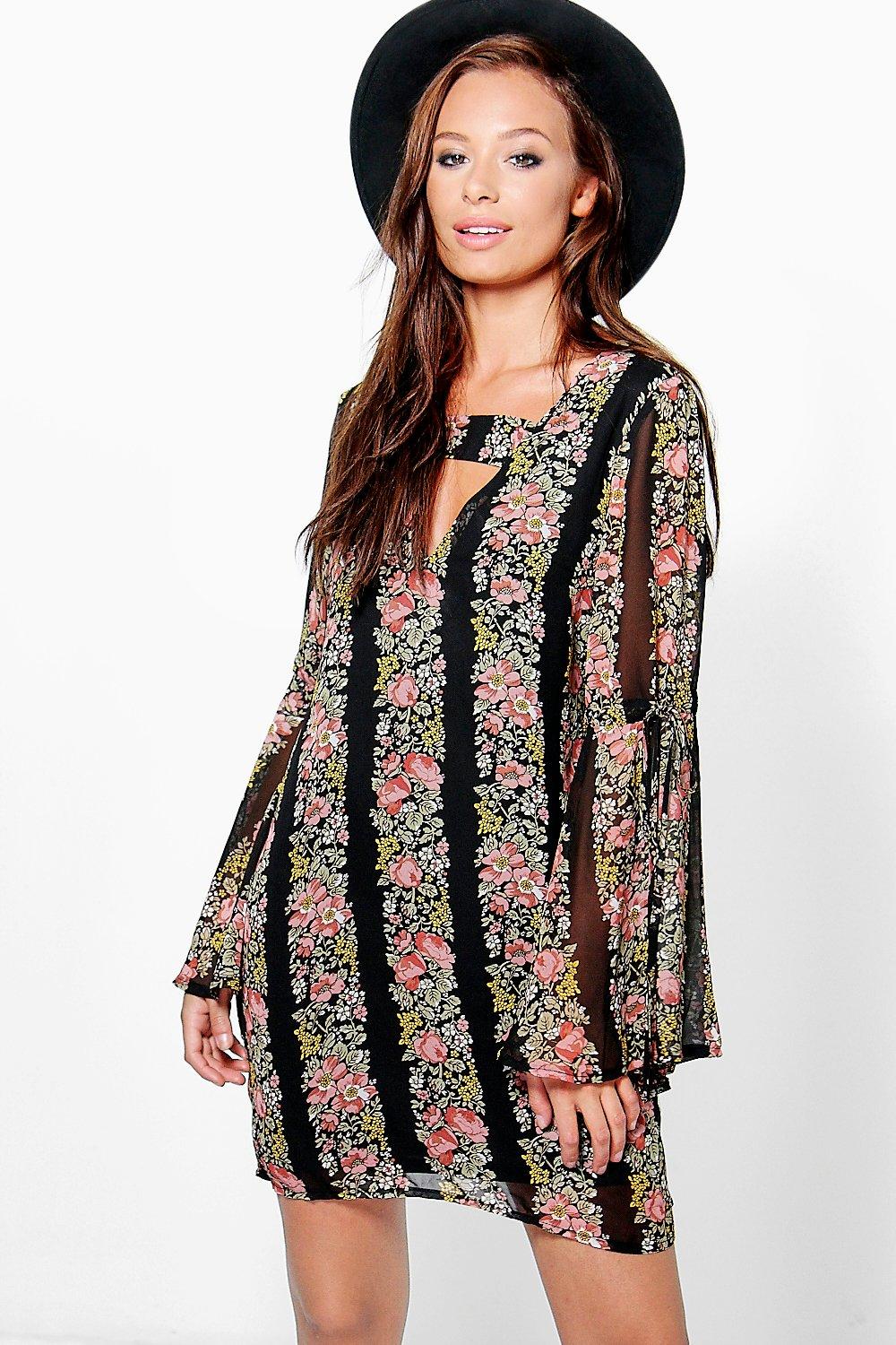 boohoo bell sleeve dress