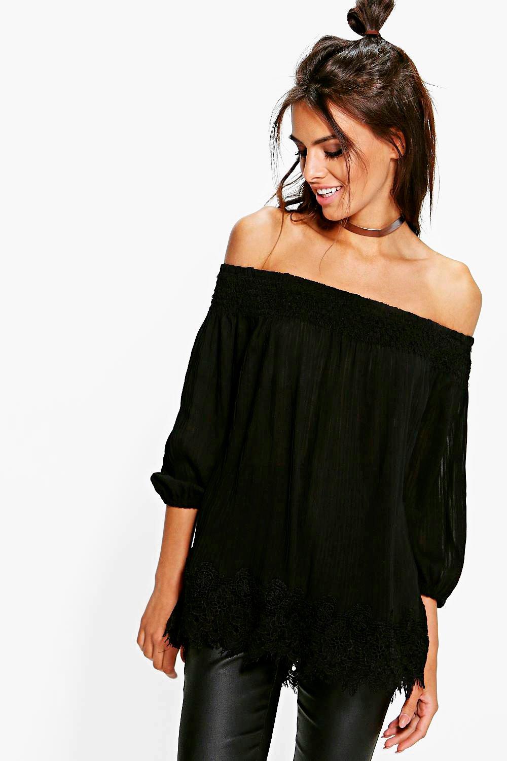 black bardot evening top