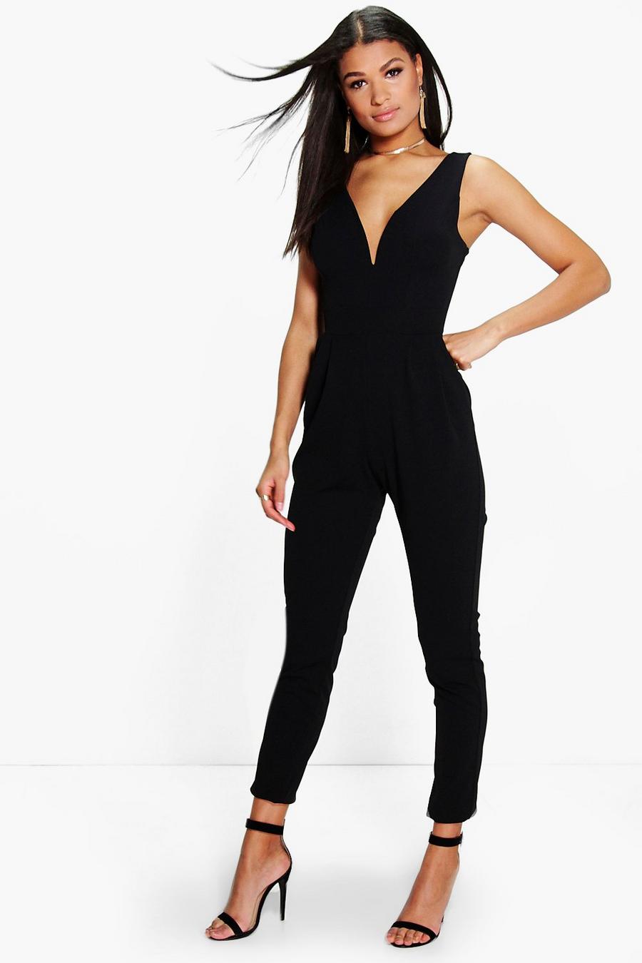 Black Jumpsuit med smala ben och låg urringning image number 1