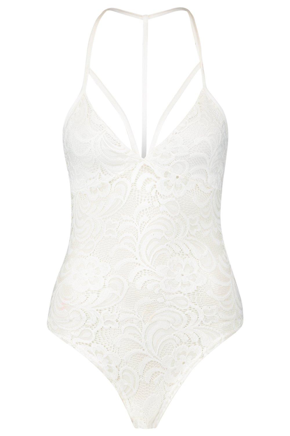 White Lace Strappy Bodysuit