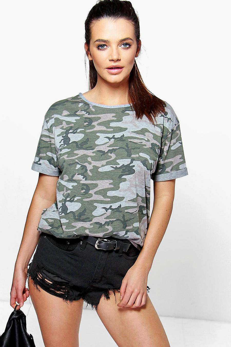 Übergroßes T-Shirt mit Camouflage-Print, Khakifarben image number 1