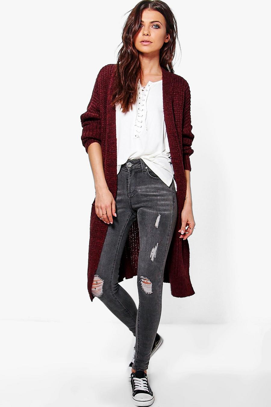 Merlot Oversized Boyfriend Cardigan image number 1