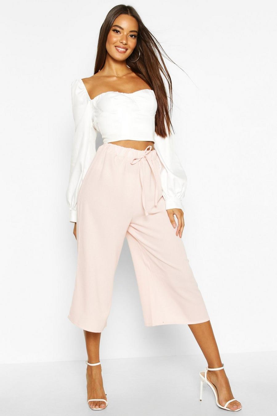 Nude Basic Tie Waist Woven Crepe Culottes image number 1