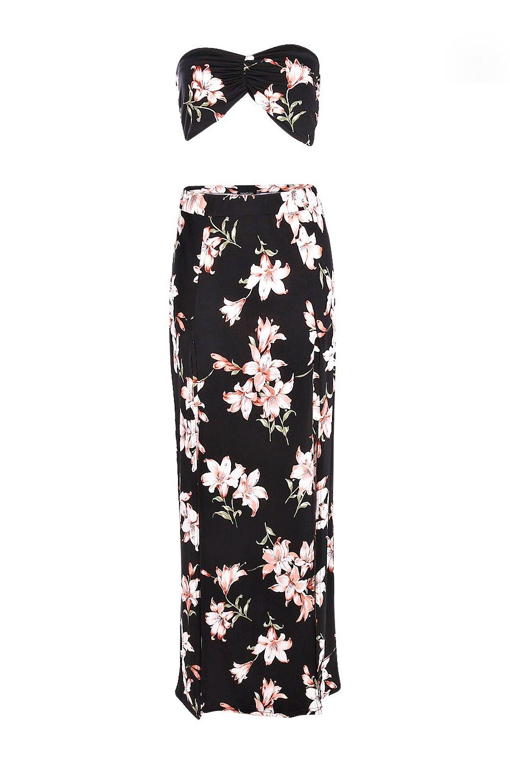 Floral bandeau and 2025 maxi skirt co-ord set