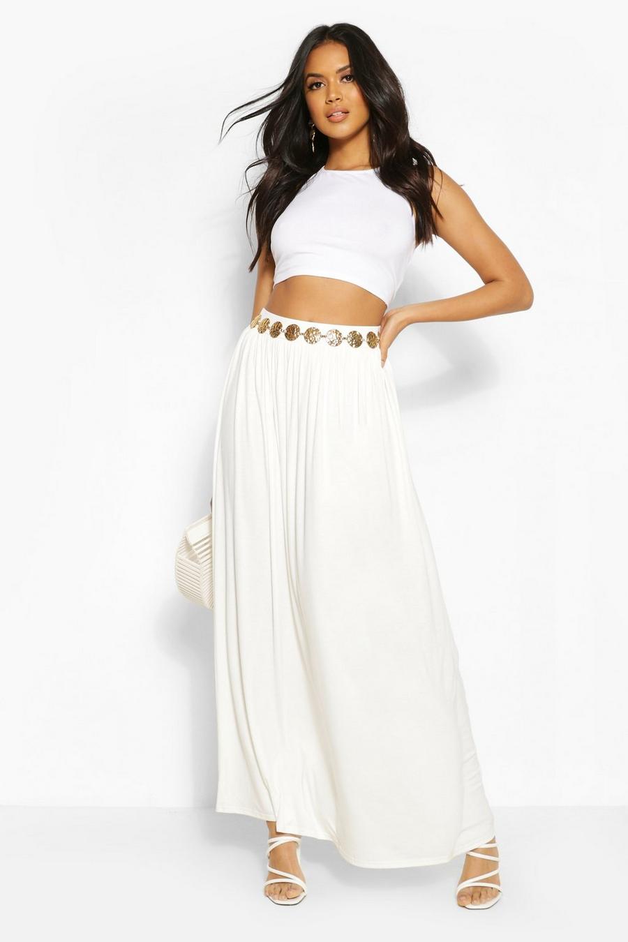 Ivory Floor Sweeping Jersey Maxi Skirt image number 1