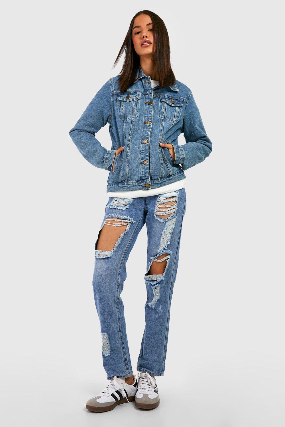 high waisted destroyed mom jeans