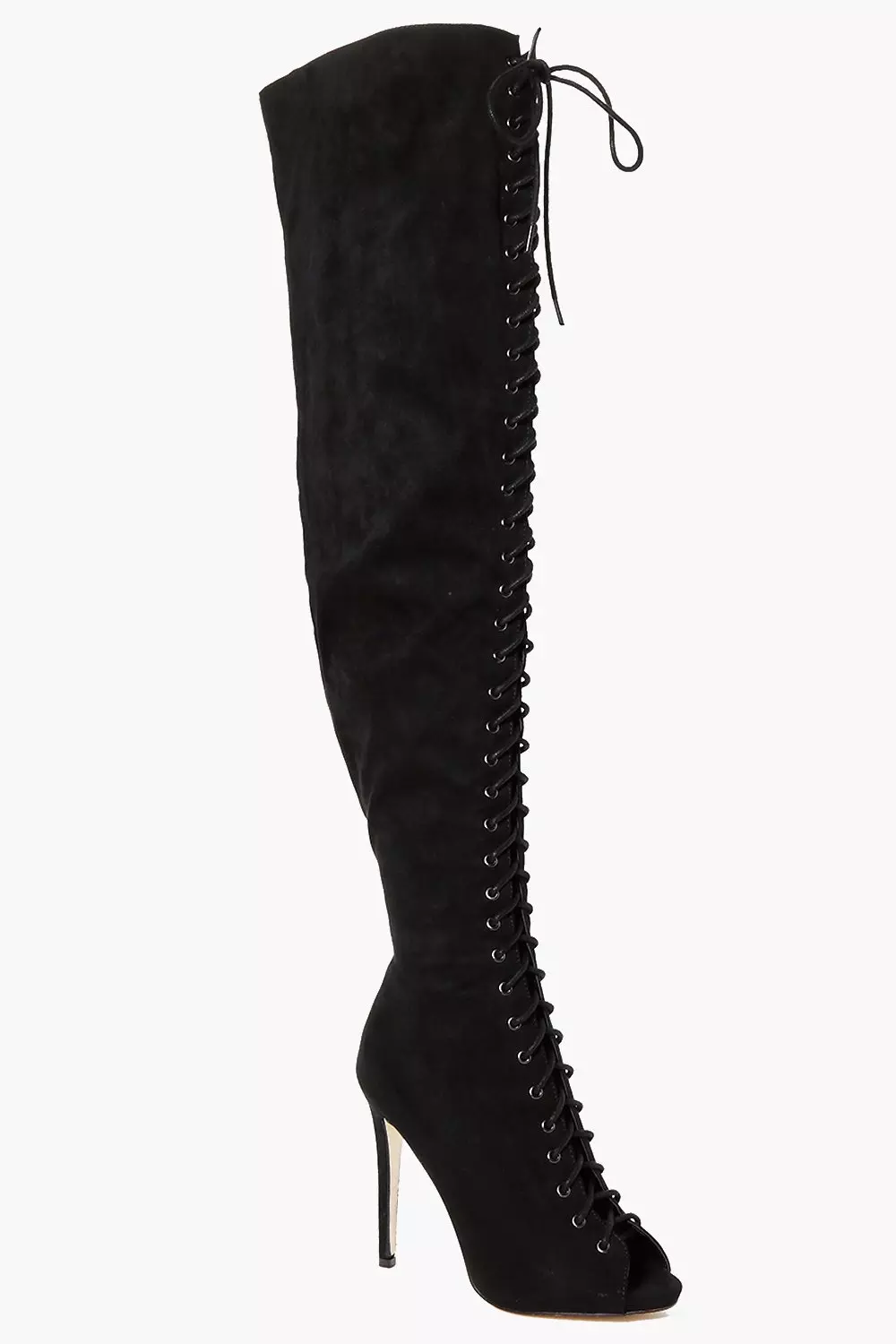 Lace up peep outlet toe thigh high boots