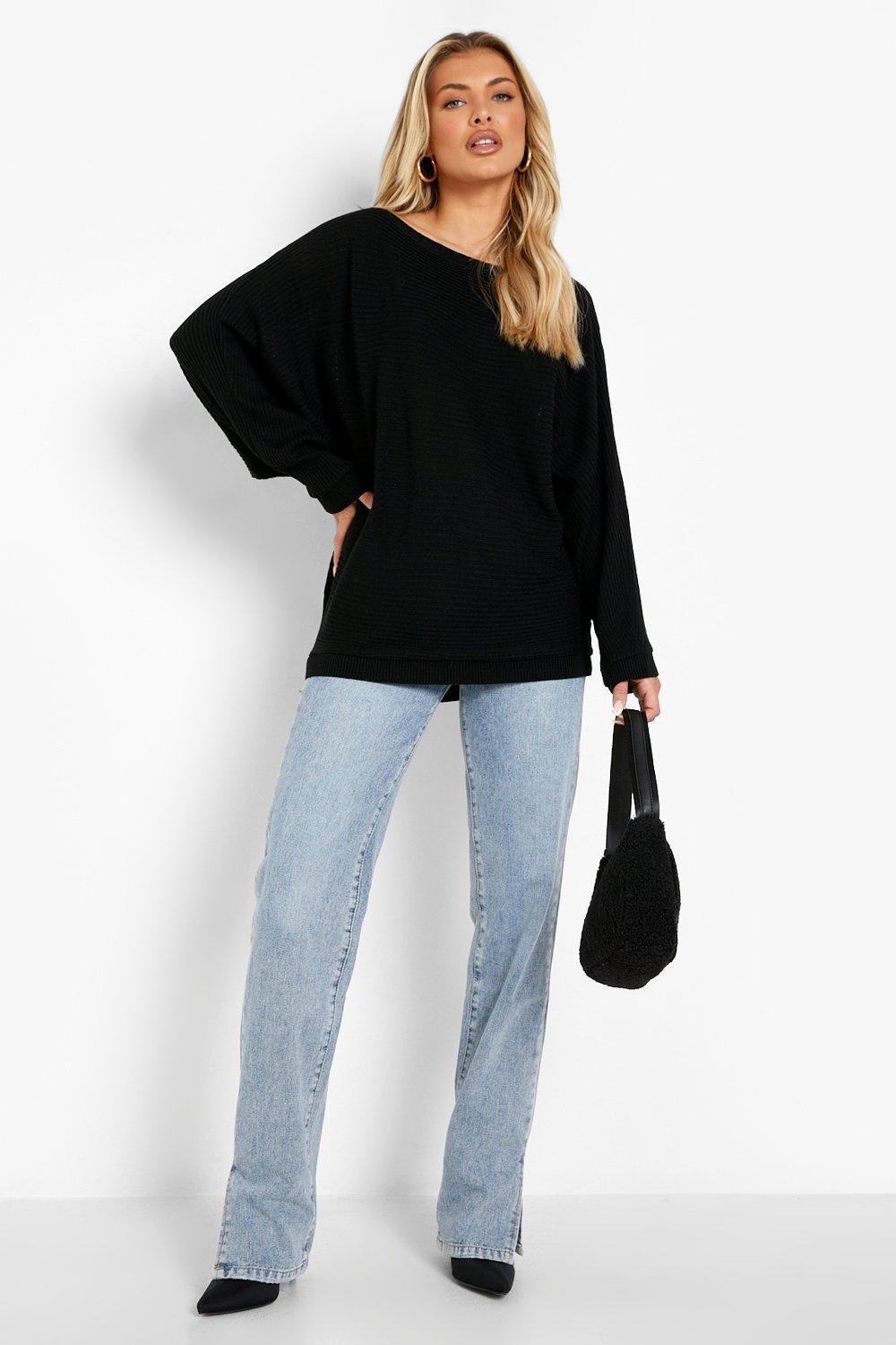 Oversized Rib Knit Batwing Jumper