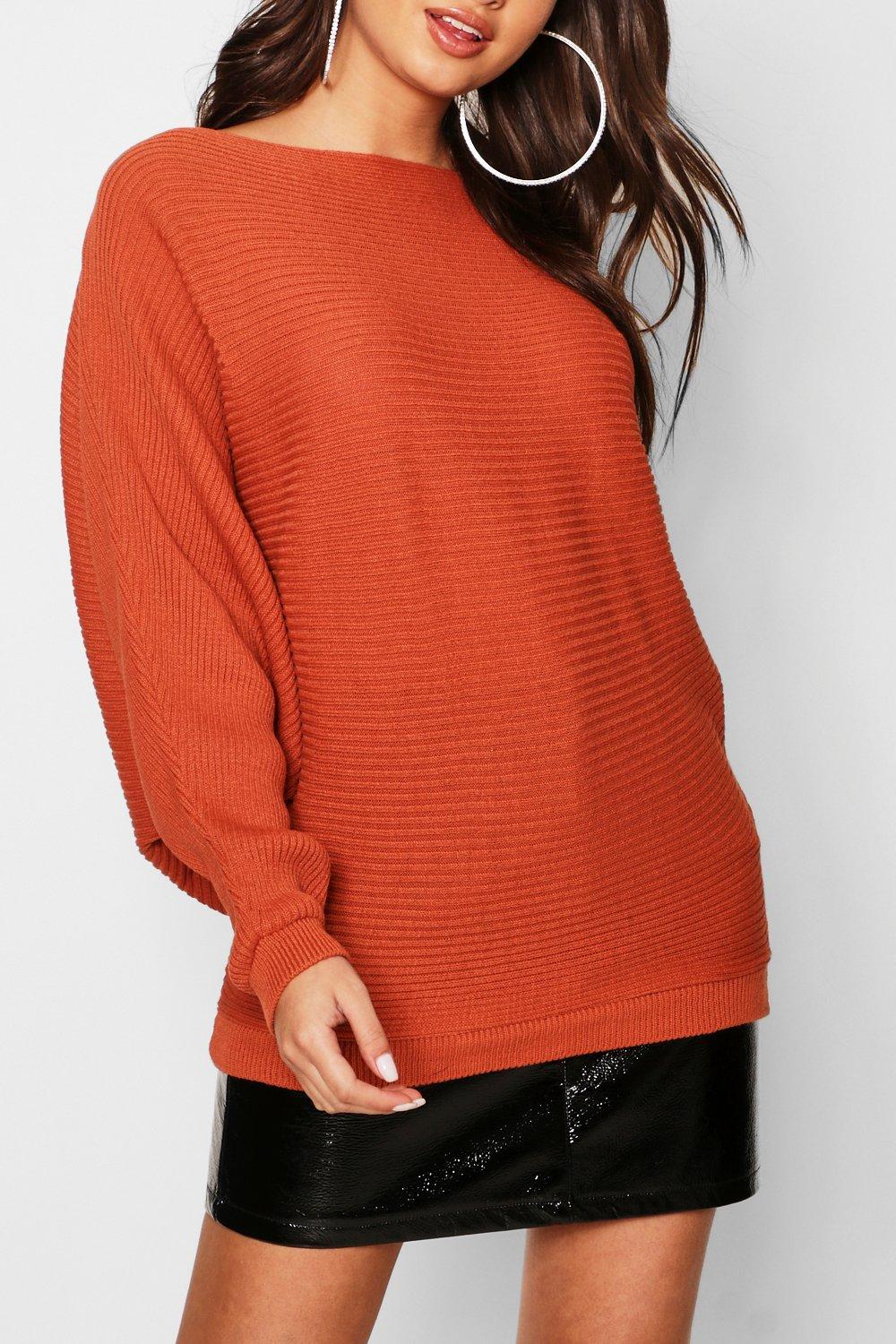Oversized Rib Knit Batwing Jumper boohoo