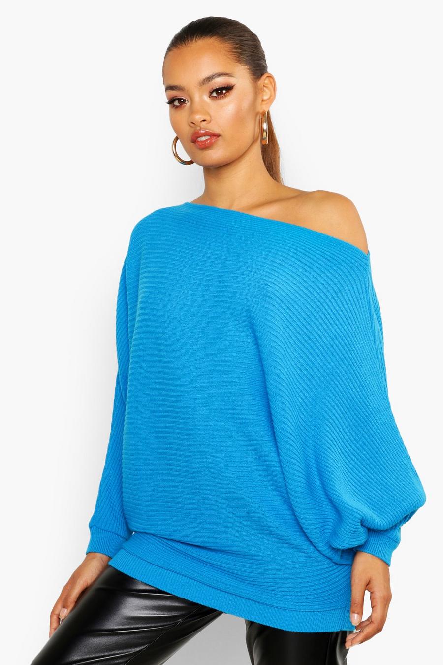 Peacock Oversized Rib Knit Batwing Sweater image number 1