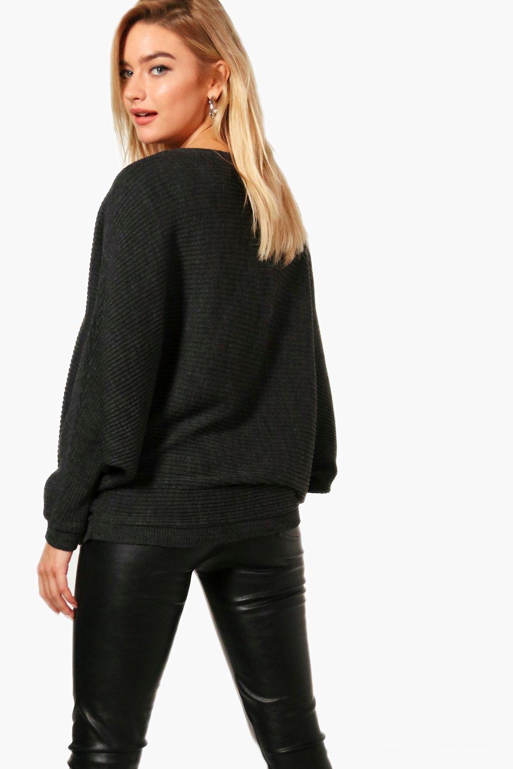 Oversized Rib Knit Batwing Jumper boohoo IE