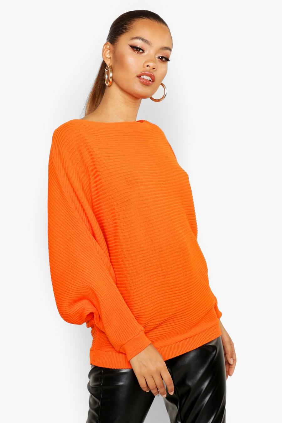 Tangerine Oversized Rib Knit Batwing Sweater image number 1