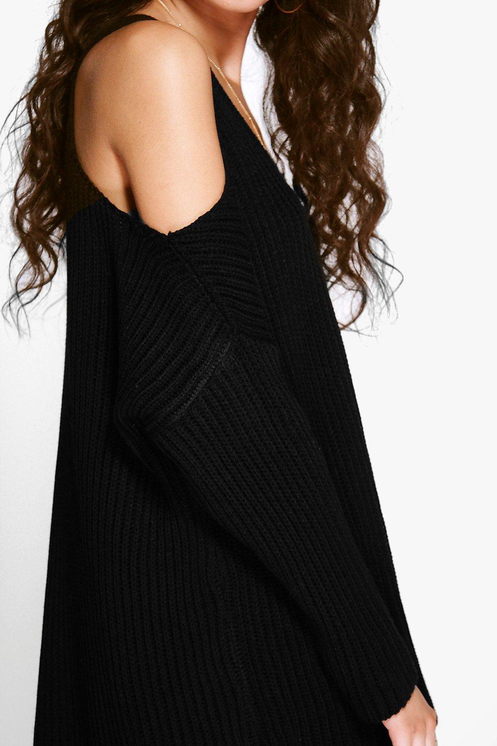 V Neck Cold Shoulder Jumper