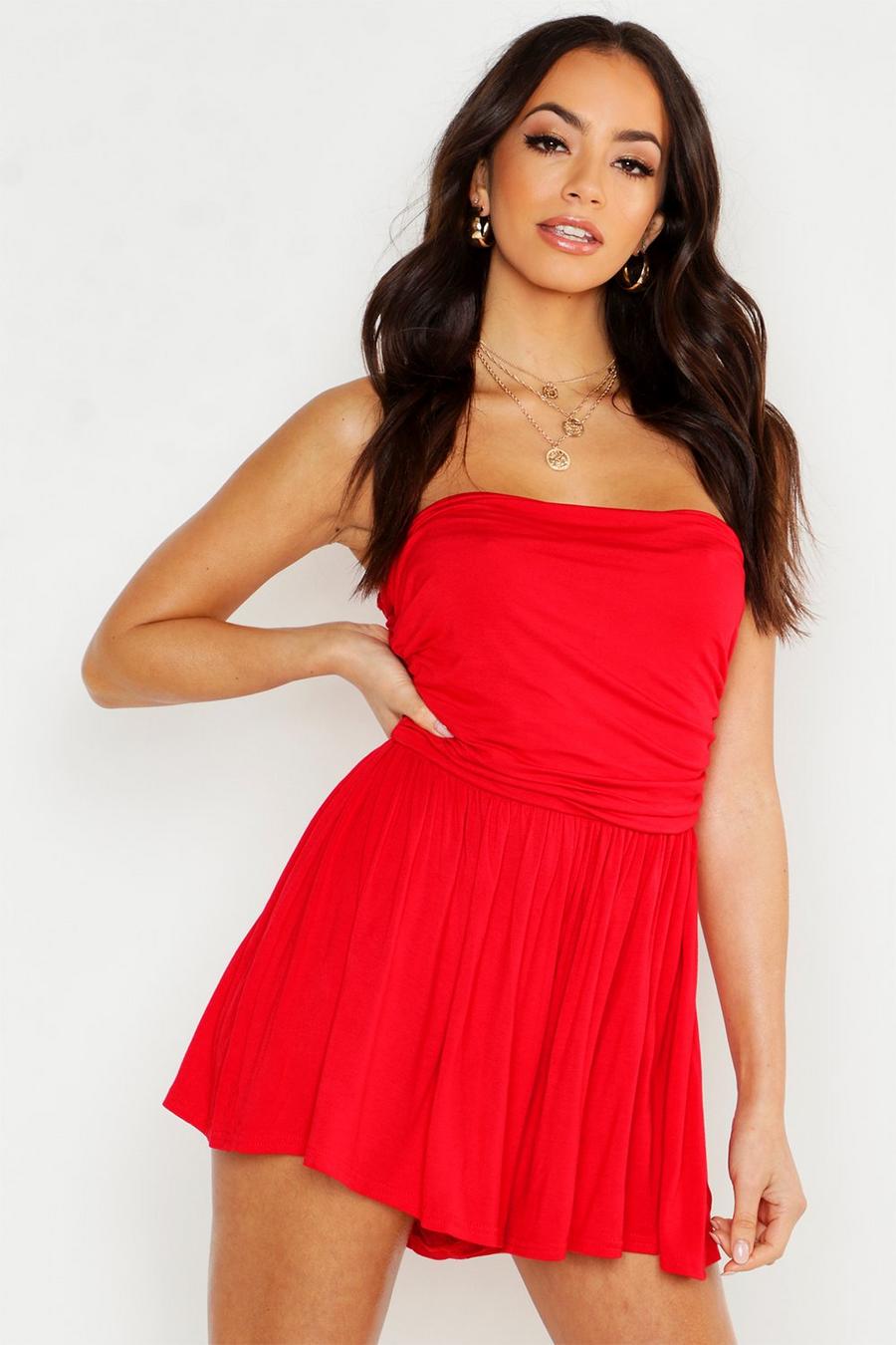 Red Basic Ruched Bandeau Playsuit image number 1
