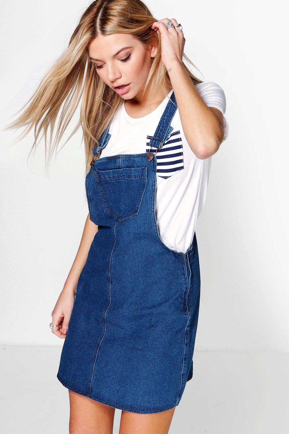 Denim overall skater dress best sale