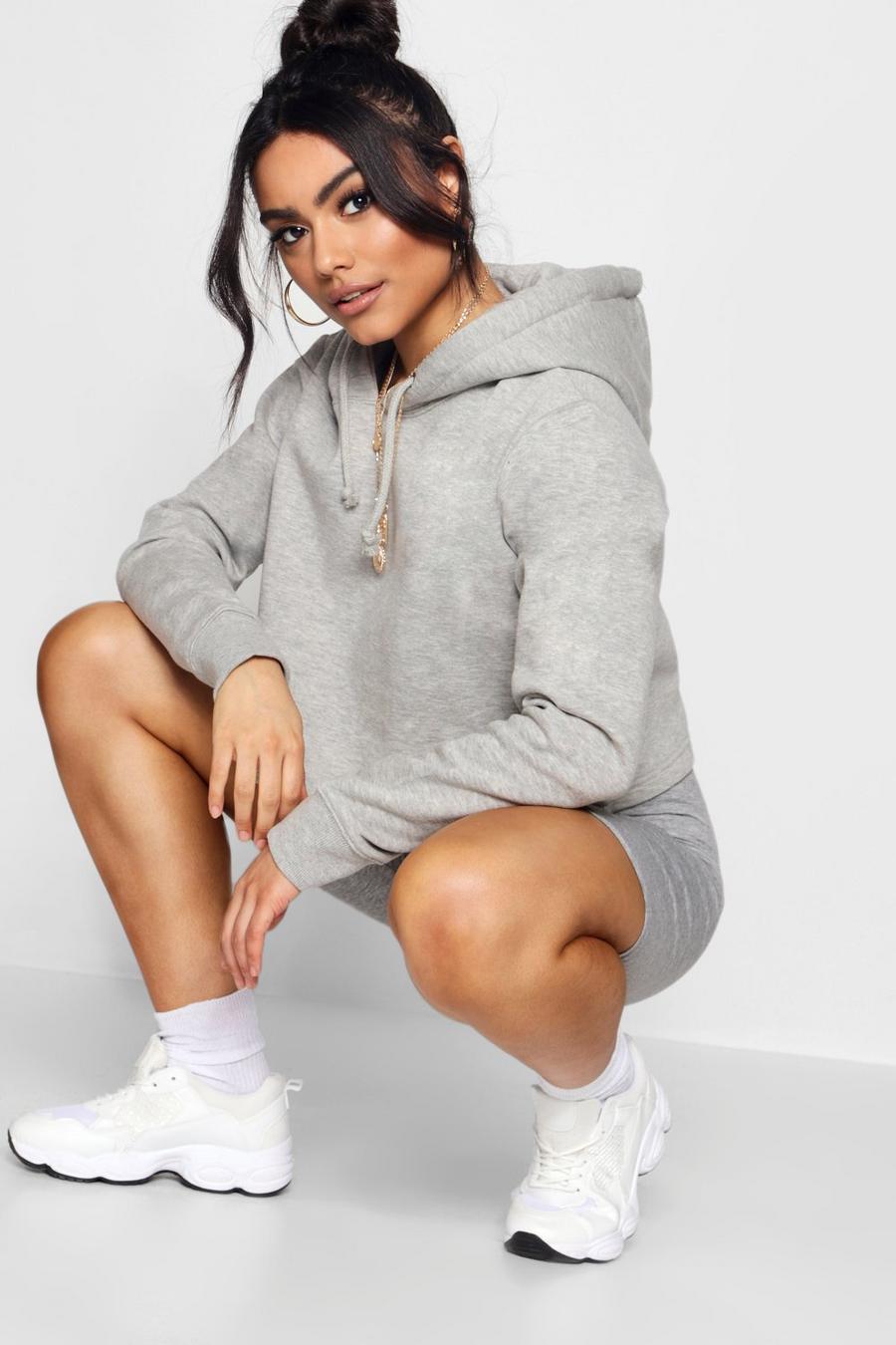 Grey Basic Cropped Overhead Hoodie image number 1