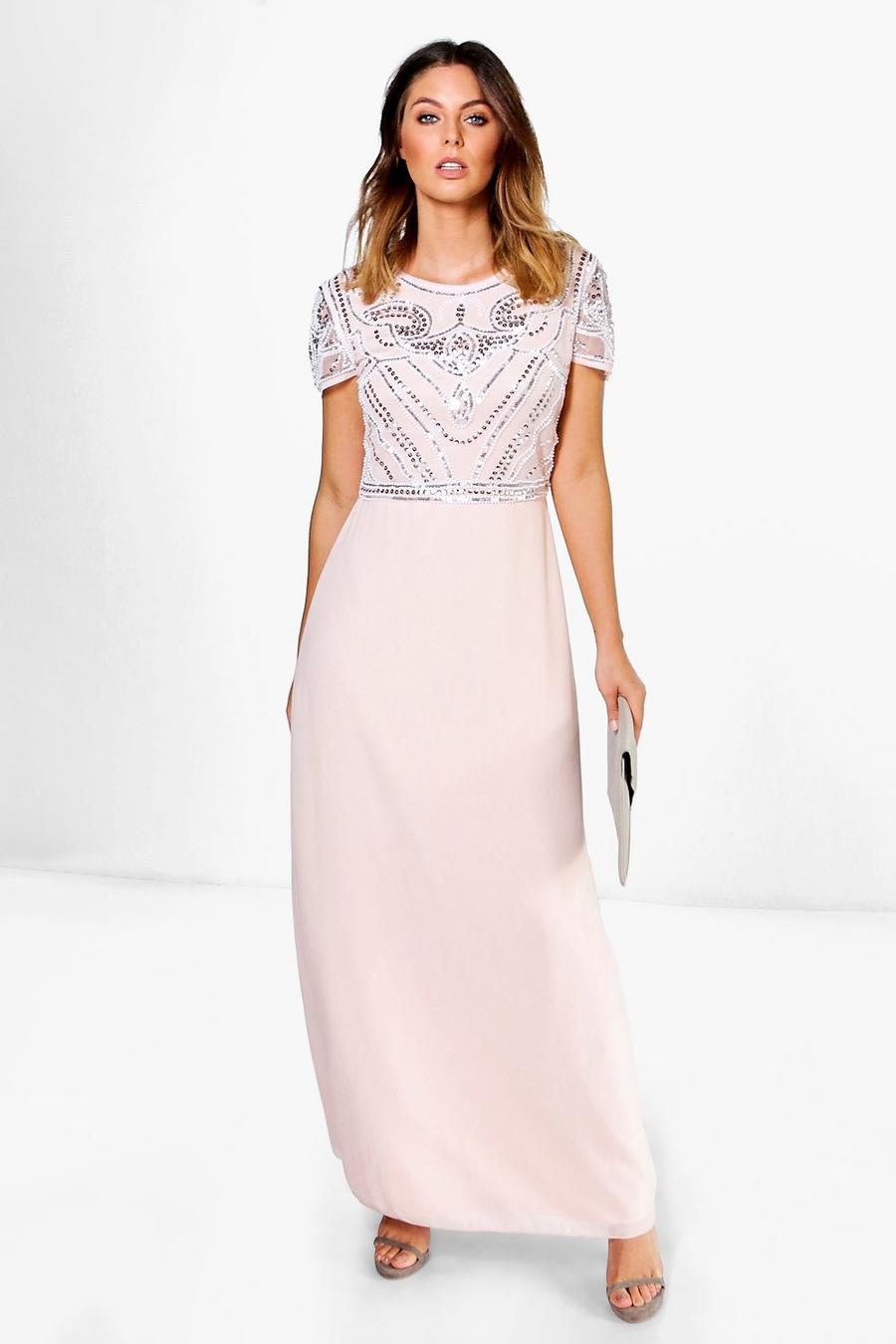 Blush pink Boutique Sequin Embellished Maxi Bridesmaid Dress image number 1