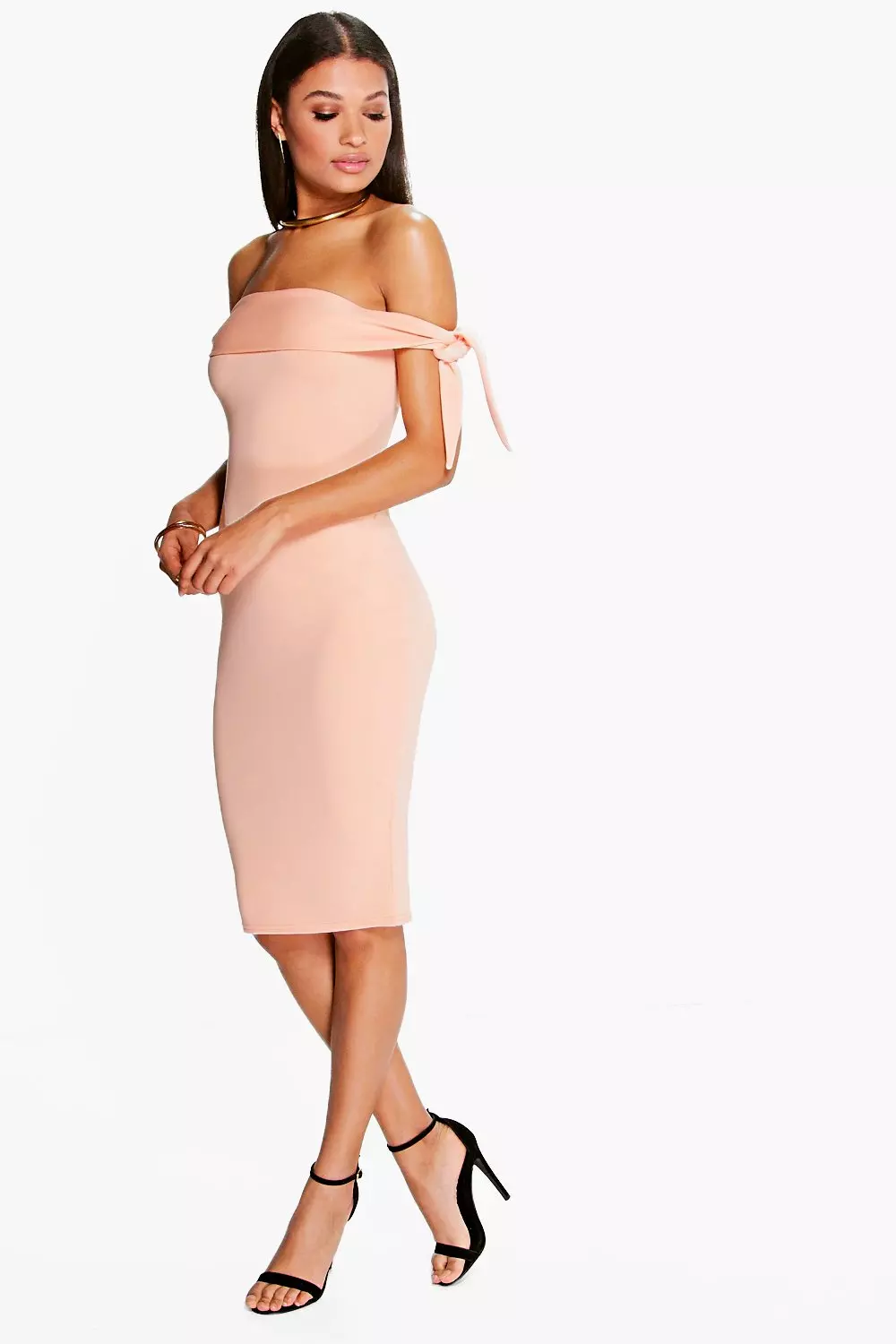 Caramela Off Shoulder Tie Sleeve Midi Dress