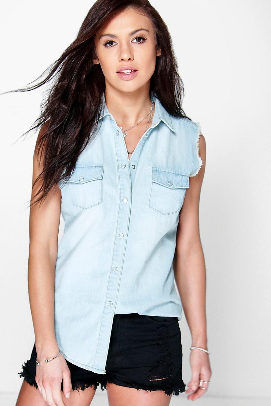 camicia di jeans a lavaggio leggero con maniche lunghe Angela, Blu image number 1